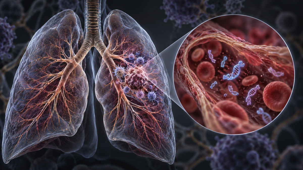 Original medical illustration for: Blood Test for Tumor DNA in Lung Cancer Immunotherapy: A Promising Tool That Is Not Yet Ready to Guide Treatment