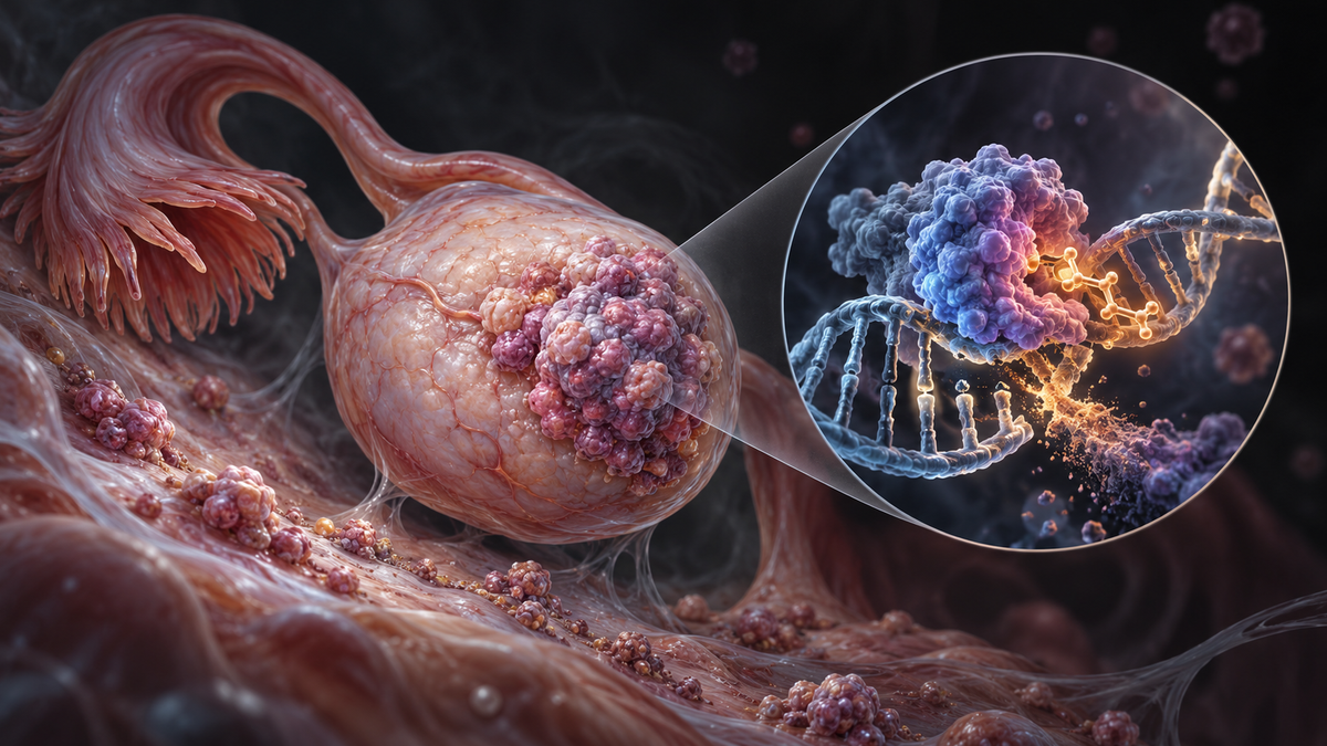 Original medical illustration for: Can PARP Inhibitor Drugs Given Before Surgery Help Women with Advanced Ovarian Cancer?