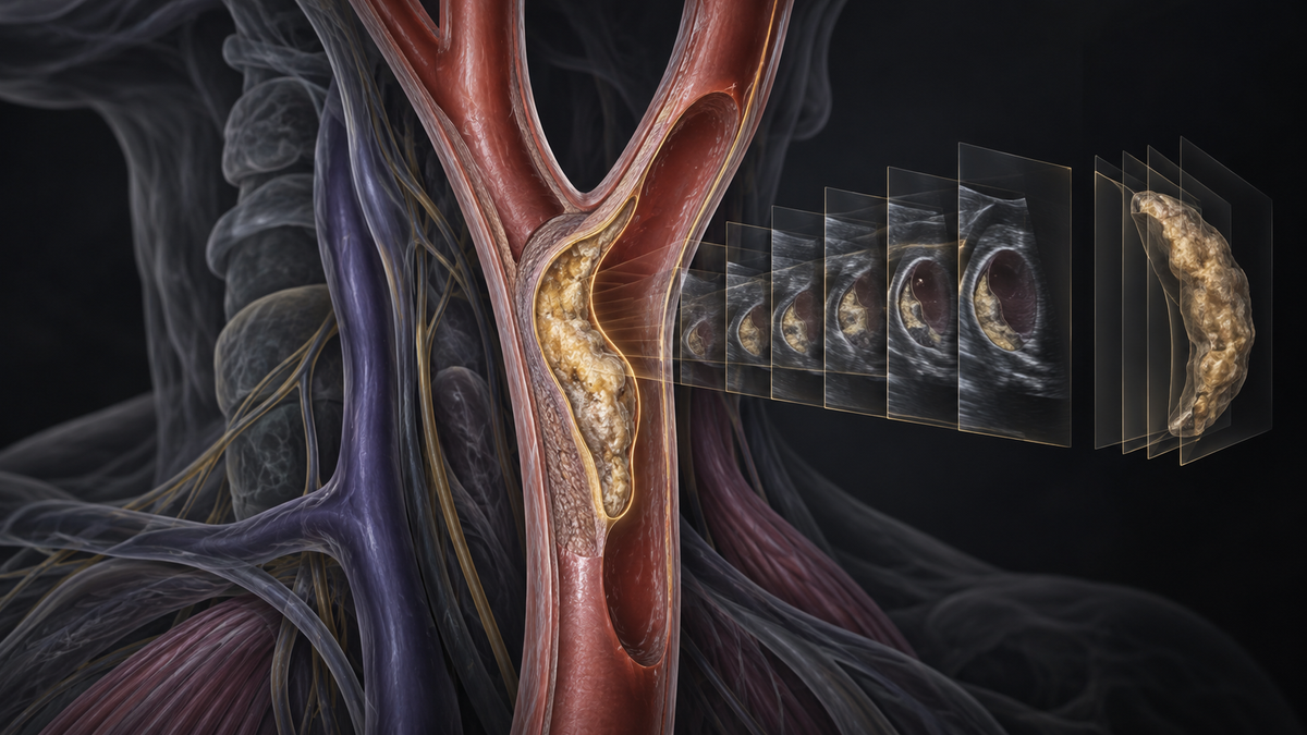 Original medical illustration for: Carotid Plaque Measurement by Ultrasound Is Highly Reliable, Large Review Finds