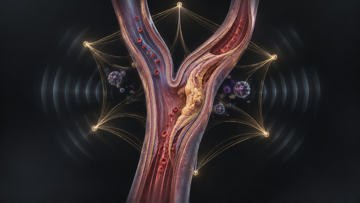 Original medical illustration for: Carotid Ultrasound and Cardiovascular Risk: How Six Key Factors Work Together Like a Spider's Web to Predict Heart Disease