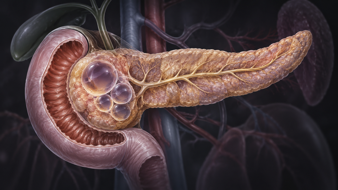 Original medical illustration for: Cystic Tumors of the Pancreas: A Patient's Guide to Diagnosis, Risk, and Management