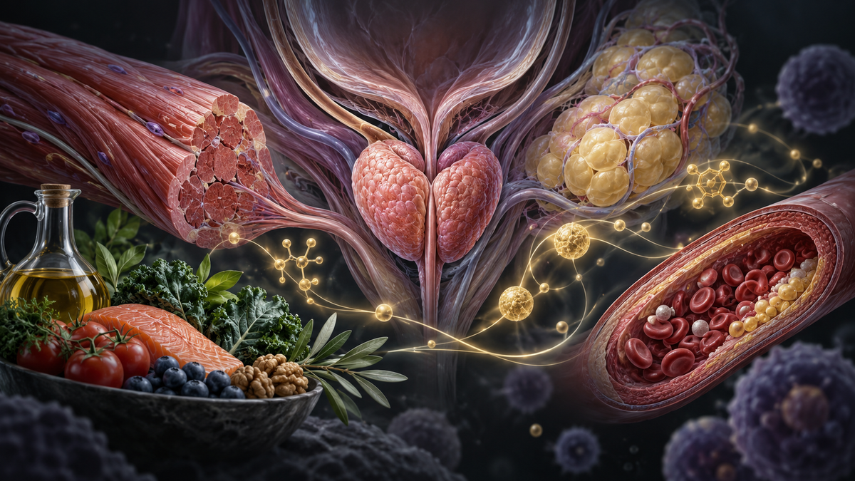 Original medical illustration for: Diet, Nutrition, and Hormone Therapy for Prostate Cancer: What a Review of 13 Clinical Trials Found