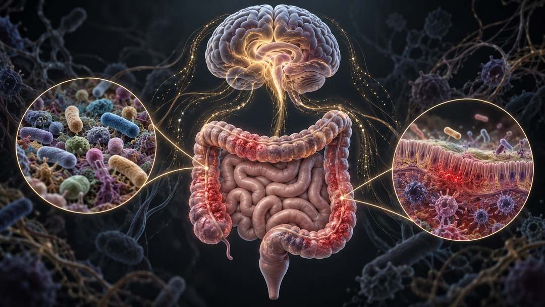Original medical illustration for: Gut Bacteria, Anxiety, and Depression in Inflammatory Bowel Disease: What a Major Research Review Found