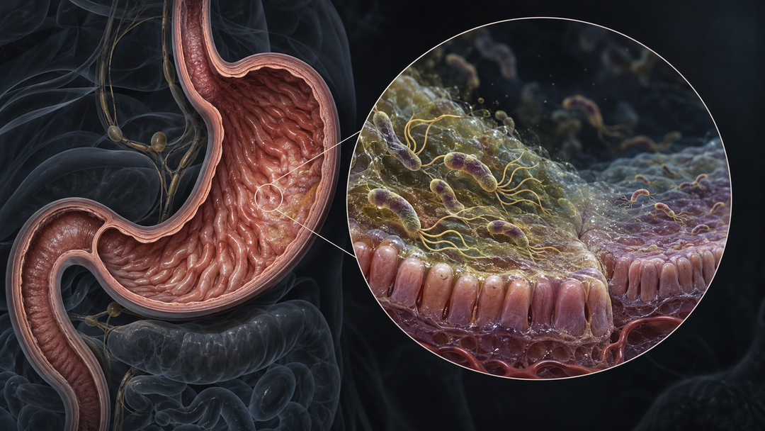 Original medical illustration for: H. pylori Treatment Success Rates Across U.S. Military Health System Patients (2016–2018)