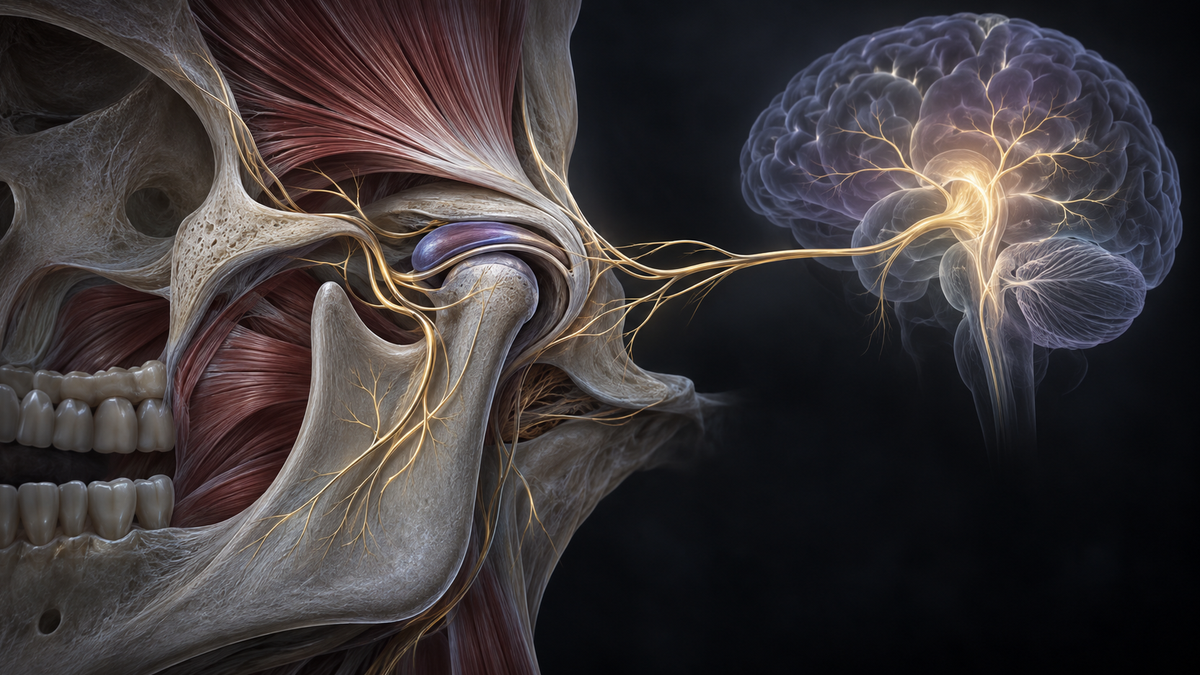 Original medical illustration for: Headaches in the Dental Office: A Patient's Guide to Understanding Facial Pain, Jaw Disorders, and Headache Connections