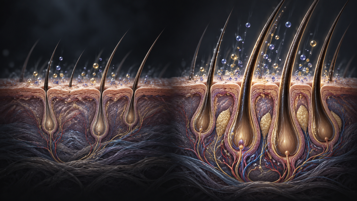 Original medical illustration for: Minoxidil Plus Finasteride Solution Works Better Than Minoxidil Alone for Male Pattern Hair Loss