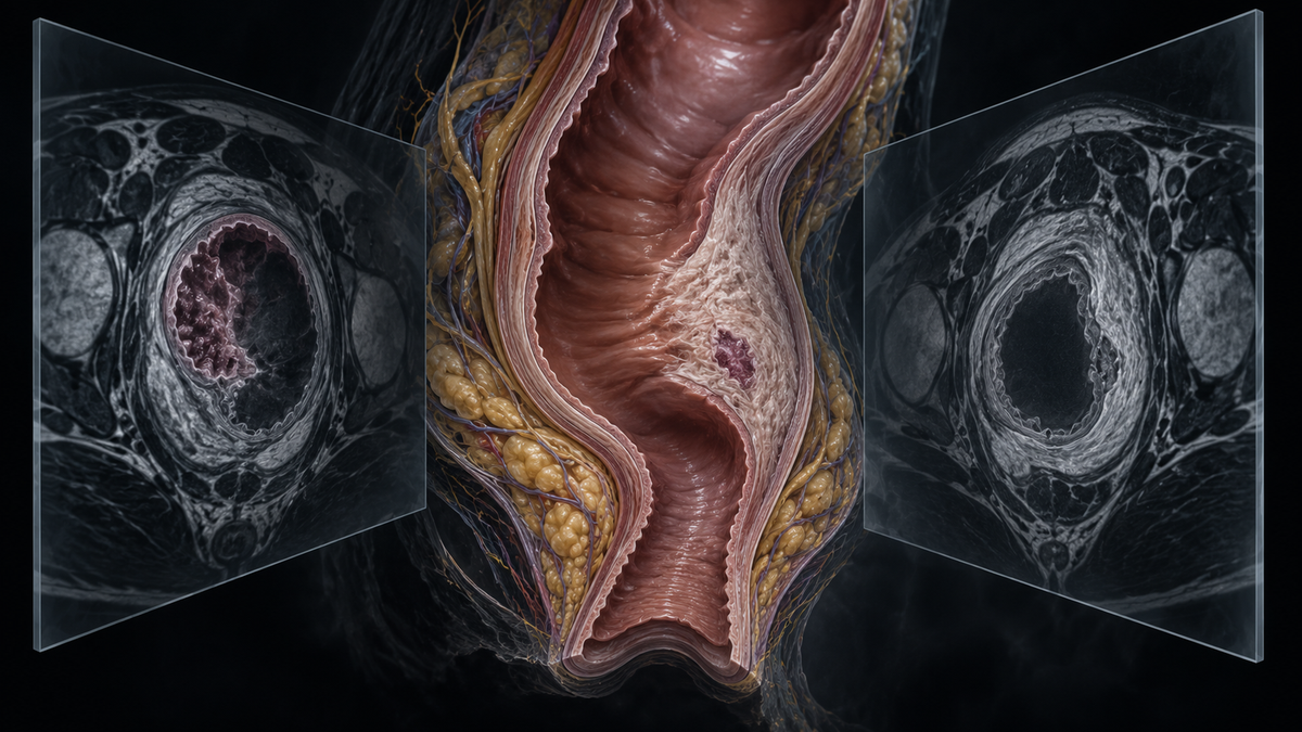 Original medical illustration for: MRI After Total Neoadjuvant Therapy for Rectal Cancer: A Guide to Response Assessment and Watch-and-Wait Management