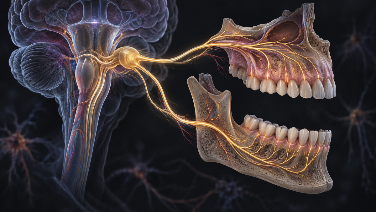 Original medical illustration for: Orofacial Migraine: When Migraine Pain Strikes the Face, Jaw, and Teeth