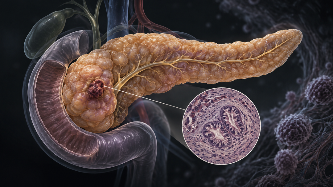 Original medical illustration for: Pancreatic Cancer: Understanding Early Detection, Prevention, and New Treatment Advances