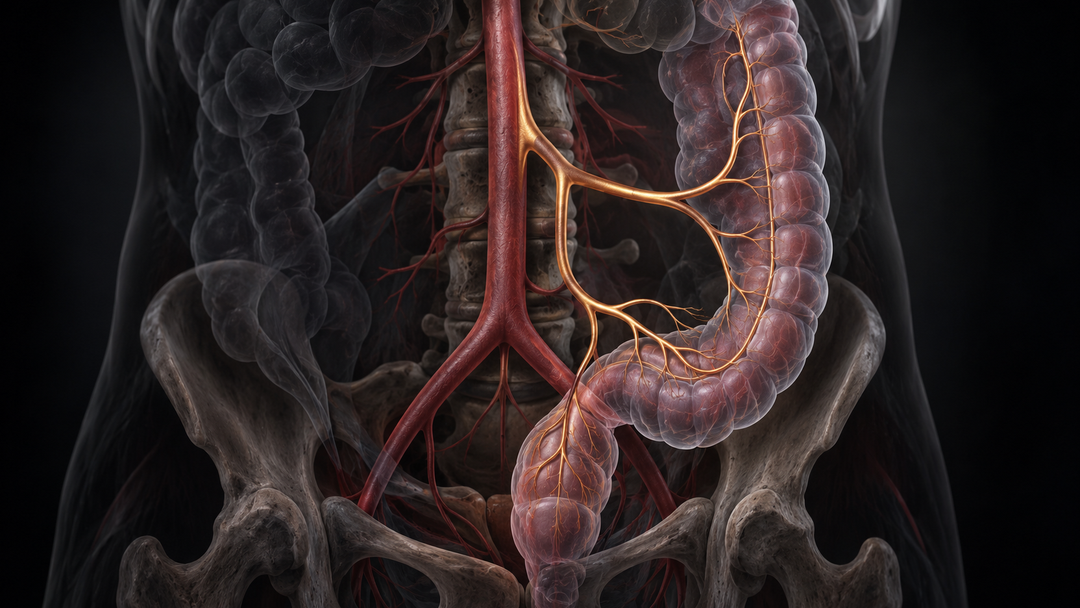 Original medical illustration for: The Inferior Mesenteric Artery: A Patient's Guide to Its Anatomy, Variations, and Role in Colorectal Surgery