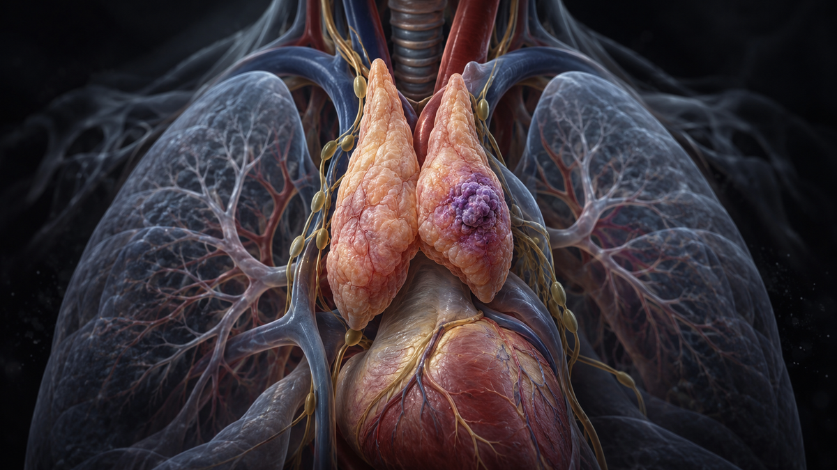 Original medical illustration for: Thymic Neuroendocrine Tumours: What Patients Need to Know About the Science, Diagnosis and Treatment