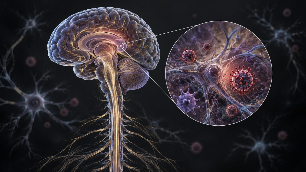 Original medical illustration for: When the Immune System Is Weakened: Viral Infections of the Brain and Spinal Cord