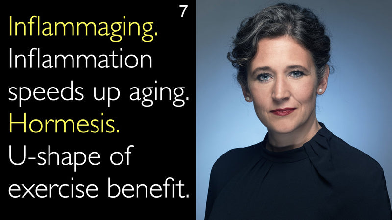 Inflammaging. Inflammation speeds up aging. Hormesis.  U-shape of exercise benefit. 7